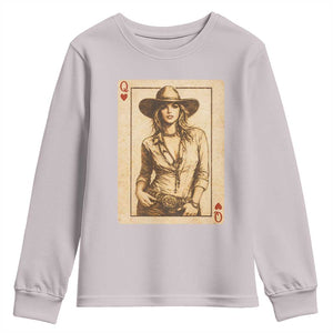 Funny Western Valentine Cowgirl Queen of Hearts Card Youth Sweatshirt TS11 Ice Gray Print Your Wear