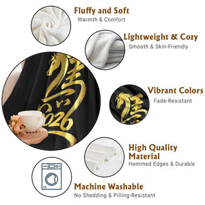 Chinese New Year 2026 Throw Blanket Year of The Horse Gold Calligraphy Art TS11 Print Your Wear