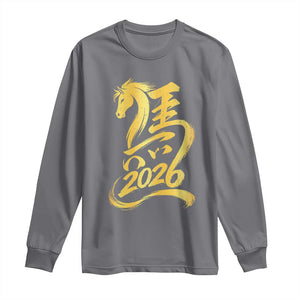 Chinese New Year 2026 Long Sleeve Shirt Year of The Horse Gold Calligraphy Art TS11 Charcoal Print Your Wear