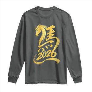 Chinese New Year 2026 Long Sleeve Shirt Year of The Horse Gold Calligraphy Art TS11 Dark Heather Print Your Wear