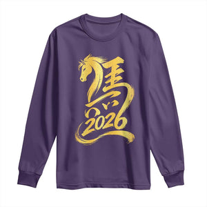 Chinese New Year 2026 Long Sleeve Shirt Year of The Horse Gold Calligraphy Art TS11 Purple Print Your Wear