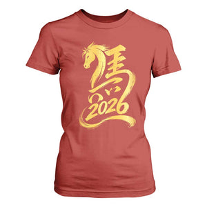 Chinese New Year 2026 T Shirt For Women Year of The Horse Gold Calligraphy Art TS11 Red Print Your Wear
