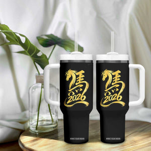 Chinese New Year 2026 Tumbler With Handle Year of The Horse Gold Calligraphy Art TS11 Print Your Wear