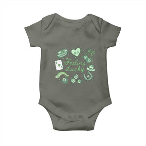 Feeling Lucky St Patricks Day Coquette Shamrock Baby Onesie TS11 Military Green Print Your Wear