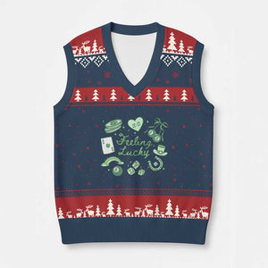 Feeling Lucky St Patricks Day Coquette Shamrock V-Neck Knit Sweater Vest TS11 Navy Red Print Your Wear