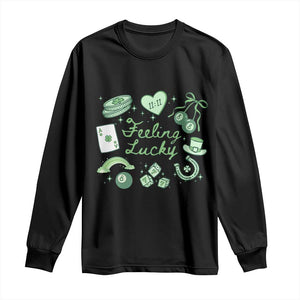 Feeling Lucky St Patricks Day Coquette Shamrock Long Sleeve Shirt TS11 Black Print Your Wear