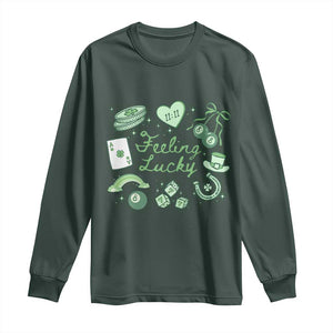Feeling Lucky St Patricks Day Coquette Shamrock Long Sleeve Shirt TS11 Dark Forest Green Print Your Wear