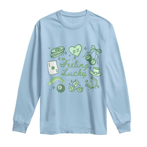 Feeling Lucky St Patricks Day Coquette Shamrock Long Sleeve Shirt TS11 Light Blue Print Your Wear