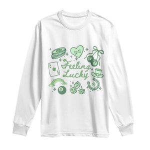 Feeling Lucky St Patricks Day Coquette Shamrock Long Sleeve Shirt TS11 White Print Your Wear
