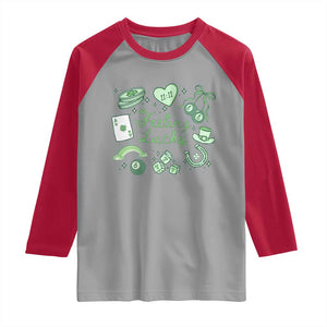 Feeling Lucky St Patricks Day Coquette Shamrock Raglan Shirt TS11 Sport Gray Red Print Your Wear