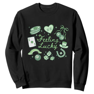 Feeling Lucky St Patricks Day Coquette Shamrock Sweatshirt TS11 Black Print Your Wear