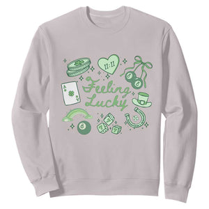 Feeling Lucky St Patricks Day Coquette Shamrock Sweatshirt TS11 Ice Gray Print Your Wear