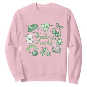 Feeling Lucky St Patricks Day Coquette Shamrock Sweatshirt TS11 Light Pink Print Your Wear