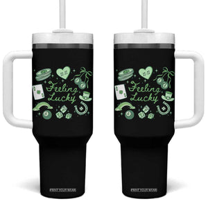 Feeling Lucky St Patricks Day Coquette Shamrock Tumbler With Handle TS11 One Size: 40 oz Black Print Your Wear