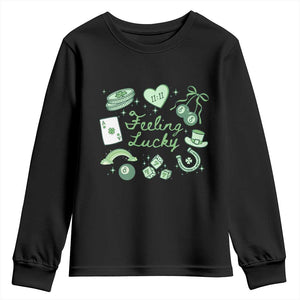 Feeling Lucky St Patricks Day Coquette Shamrock Youth Sweatshirt TS11 Black Print Your Wear