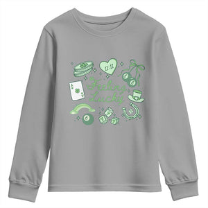 Feeling Lucky St Patricks Day Coquette Shamrock Youth Sweatshirt TS11 Sport Gray Print Your Wear