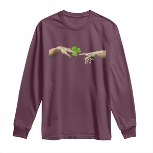 Funny St Patricks Day Shamrock The Creation of Adam Meme Long Sleeve Shirt TS11 Maroon Print Your Wear
