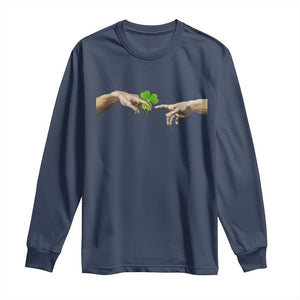 Funny St Patricks Day Shamrock The Creation of Adam Meme Long Sleeve Shirt TS11 Navy Print Your Wear