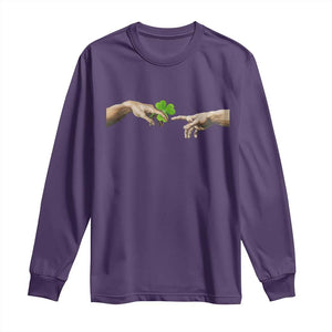 Funny St Patricks Day Shamrock The Creation of Adam Meme Long Sleeve Shirt TS11 Purple Print Your Wear