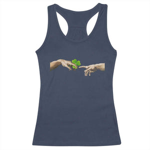 Funny St Patricks Day Shamrock The Creation of Adam Meme Racerback Tank Top TS11 Navy Print Your Wear