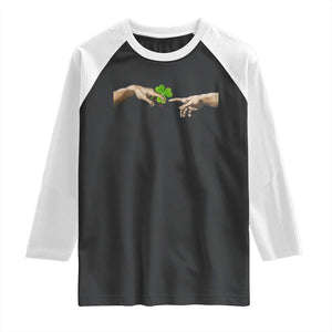 Funny St Patricks Day Shamrock The Creation of Adam Meme Raglan Shirt TS11 Black White Print Your Wear