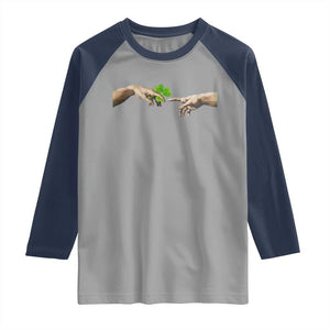Funny St Patricks Day Shamrock The Creation of Adam Meme Raglan Shirt TS11 Sport Gray Navy Print Your Wear