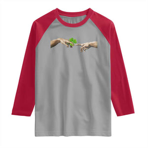 Funny St Patricks Day Shamrock The Creation of Adam Meme Raglan Shirt TS11 Sport Gray Red Print Your Wear