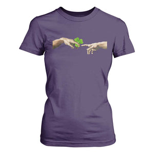 Funny St Patricks Day Shamrock The Creation of Adam Meme T Shirt For Women TS11 Purple Print Your Wear