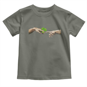 Funny St Patricks Day Shamrock The Creation of Adam Meme Toddler T Shirt TS11 Military Green Print Your Wear