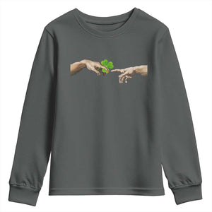 Funny St Patricks Day Shamrock The Creation of Adam Meme Youth Sweatshirt TS11 Dark Heather Print Your Wear