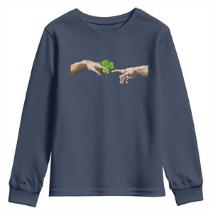 Funny St Patricks Day Shamrock The Creation of Adam Meme Youth Sweatshirt TS11 Navy Print Your Wear
