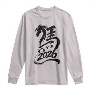 Chinese New Year 2026 Long Sleeve Shirt Year of The Horse Calligraphy Ink Art TS11 Ice Gray Print Your Wear