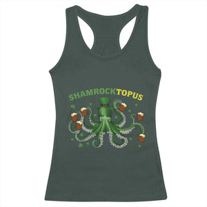 Funny St Patrick's Day Octopus Shamrocktopus Racerback Tank Top Irish Beer Mug TS11 Dark Forest Green Print Your Wear