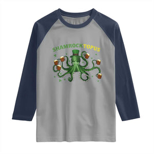 Funny St Patrick's Day Octopus Shamrocktopus Raglan Shirt Irish Beer Mug TS11 Sport Gray Navy Print Your Wear