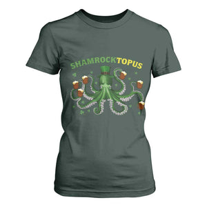 Funny St Patrick's Day Octopus Shamrocktopus T Shirt For Women Irish Beer Mug TS11 Dark Forest Green Print Your Wear