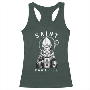 Funny St Patrick's Day Cat Racerback Tank Top Saint Pawtrick TS11 Dark Forest Green Print Your Wear