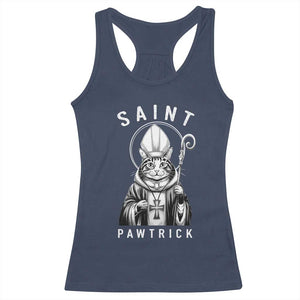 Funny St Patrick's Day Cat Racerback Tank Top Saint Pawtrick TS11 Navy Print Your Wear