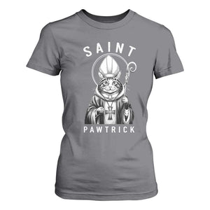 Funny St Patrick's Day Cat T Shirt For Women Saint Pawtrick TS11 Charcoal Print Your Wear