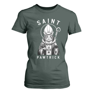 Funny St Patrick's Day Cat T Shirt For Women Saint Pawtrick TS11 Dark Forest Green Print Your Wear