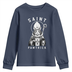 Funny St Patrick's Day Cat Youth Sweatshirt Saint Pawtrick TS11 Navy Print Your Wear