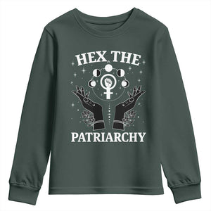 Hex The Patriarchy Youth Sweatshirt Feminist Witch Female Symbol TS11 Dark Forest Green Print Your Wear