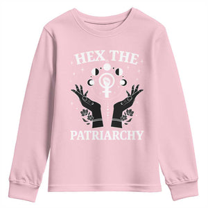 Hex The Patriarchy Youth Sweatshirt Feminist Witch Female Symbol TS11 Light Pink Print Your Wear
