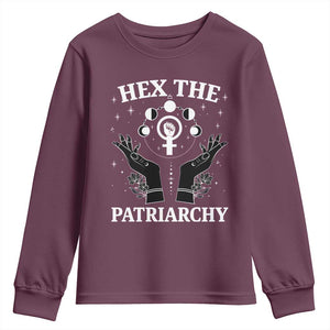 Hex The Patriarchy Youth Sweatshirt Feminist Witch Female Symbol TS11 Maroon Print Your Wear