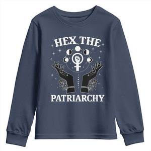 Hex The Patriarchy Youth Sweatshirt Feminist Witch Female Symbol TS11 Navy Print Your Wear