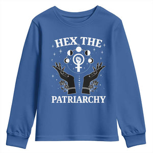 Hex The Patriarchy Youth Sweatshirt Feminist Witch Female Symbol TS11 Royal Blue Print Your Wear