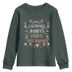Funny I Support Women's Rights And Wrongs Youth Sweatshirt Vintage Floral TS11 Dark Forest Green Print Your Wear