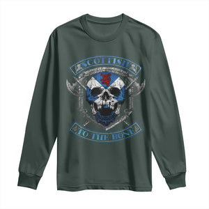 Funny Scottish Viking Long Sleeve Shirt Scottish To The Bone Vintage Scottish Lion Rampant Flag Skull TS11 Dark Forest Green Print Your Wear