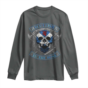 Funny Scottish Viking Long Sleeve Shirt Scottish To The Bone Vintage Scottish Lion Rampant Flag Skull TS11 Dark Heather Print Your Wear