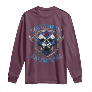 Funny Scottish Viking Long Sleeve Shirt Scottish To The Bone Vintage Scottish Lion Rampant Flag Skull TS11 Maroon Print Your Wear