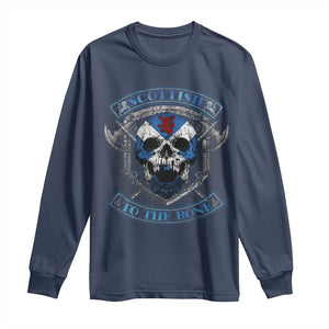 Funny Scottish Viking Long Sleeve Shirt Scottish To The Bone Vintage Scottish Lion Rampant Flag Skull TS11 Navy Print Your Wear